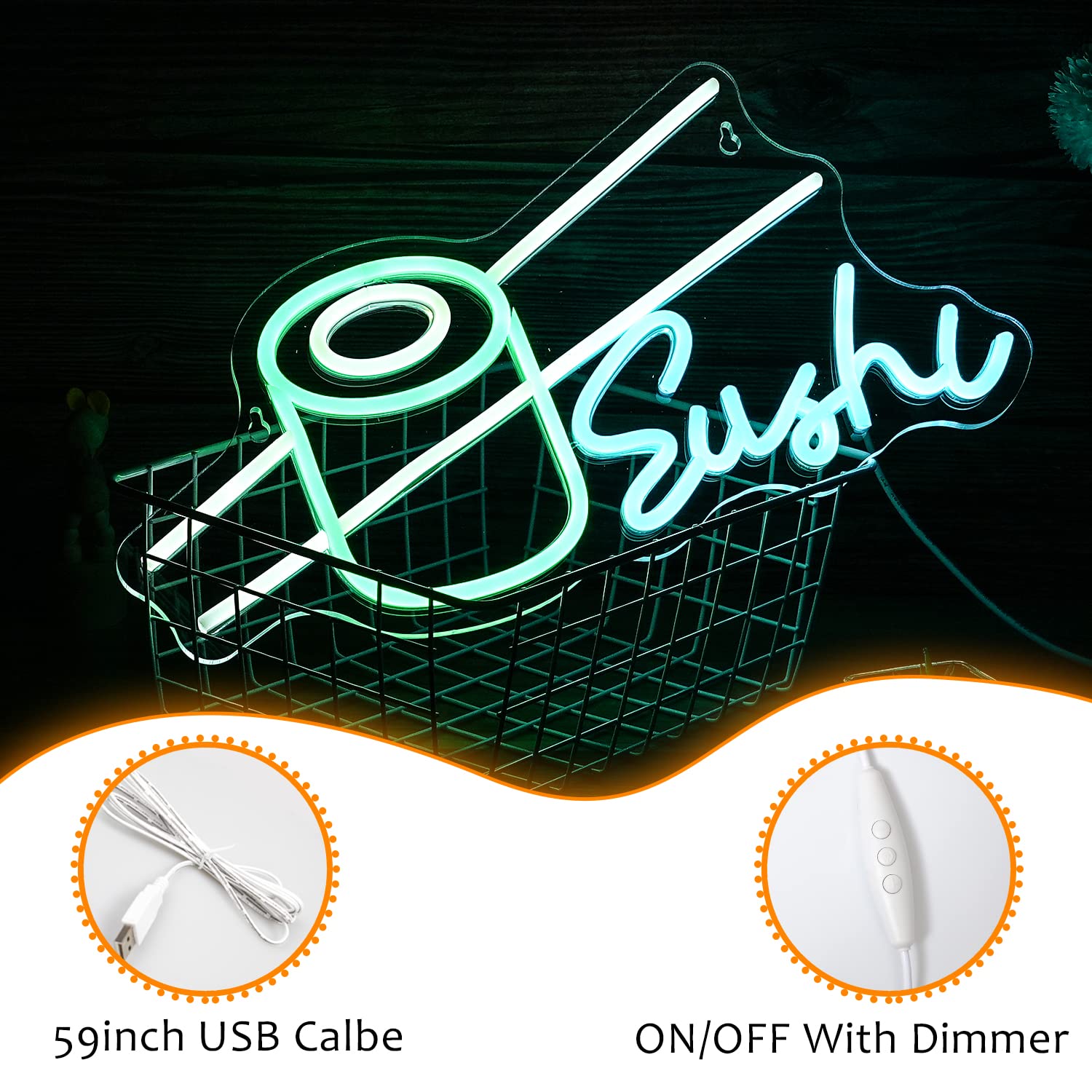 Amazon.co.jp: Alkkign すしネオンサイン ネオン寿司ライト 調光可能